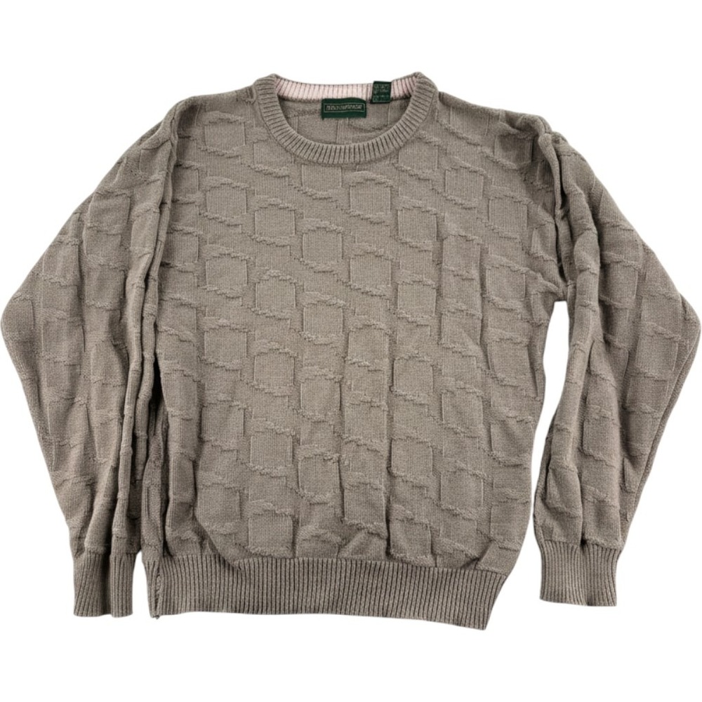 Hill & Archer Sweater Mens Medium Brown Textured Geometric Knit Cotton Crewneck